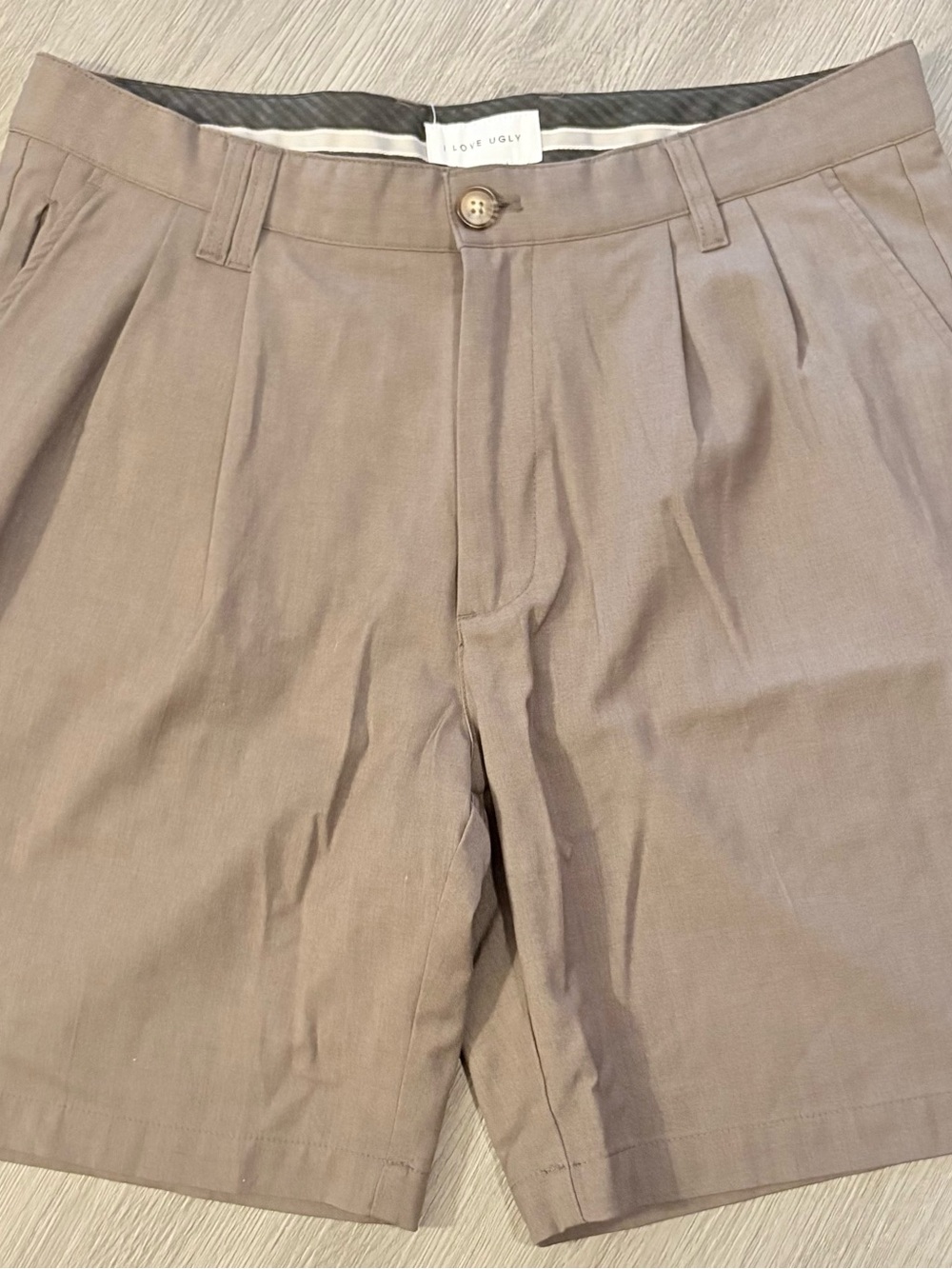 Men's I Love Ugly Pleated Front Casual/Dress Shorts Large Brown EUC
